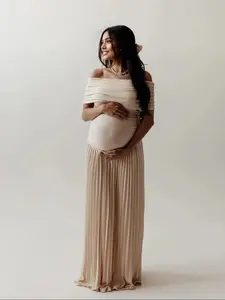 Elegant Off-Shoulder Ruched Maxi Dress, Maternity Baby Shower Gift, Long Flowy Party Dress, Maternity Dresses, Women's Fashion Clothing