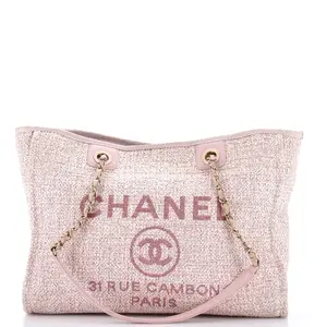 Pre-owned CHANEL Raffia, Glitter Tote Bags REBAG Deauville Tote Raffia with Glitter Detail Small by Rebag