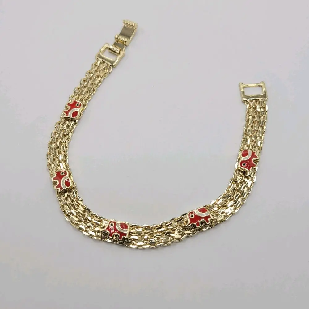 Beautiful Bracelet with Red Elephants 7.5 Inches 7 Millimeters Gold Plated Jewelry for Women
