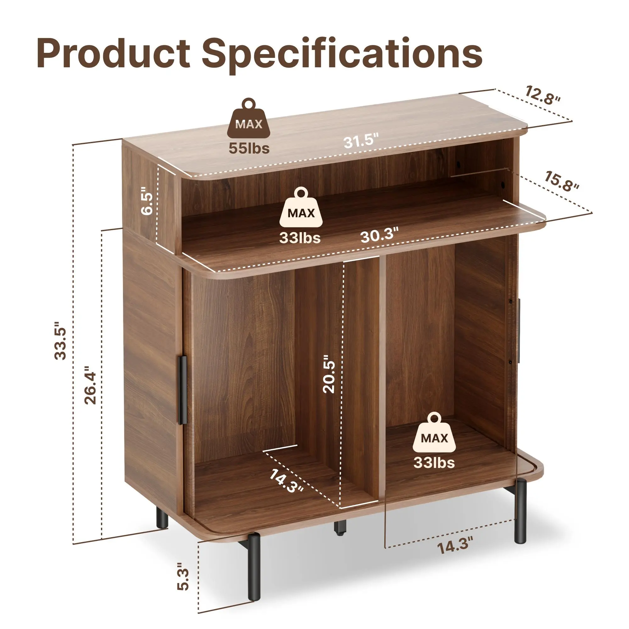 31.5"-Walnut Sideboard Cabinet