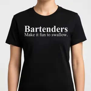Bartenders Make It Fun To Swallow Funny Bartending V-Neck Tee, Humorous Bartender Graphic Design, Unisex Men & Women Bartending Shirt, Casual Novelty Gift for Bartenders, Comfortable, All‑Season Wear