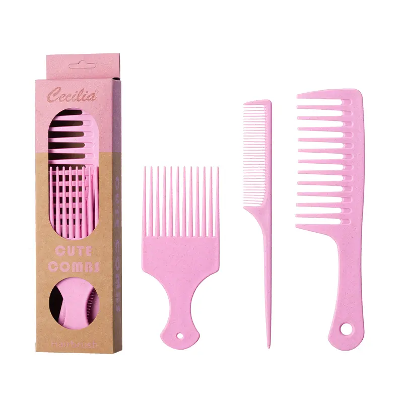 Women's Aura Wand 3-Piece Solid Hair Brush & Comb Set with Comb Design - Durable for Daily Routine, Anti-Tangle, Wide Tooth, Tail, Fine Teeth Part Control for Detangling, All Female Beauty Lovers, Wet/Dry Use