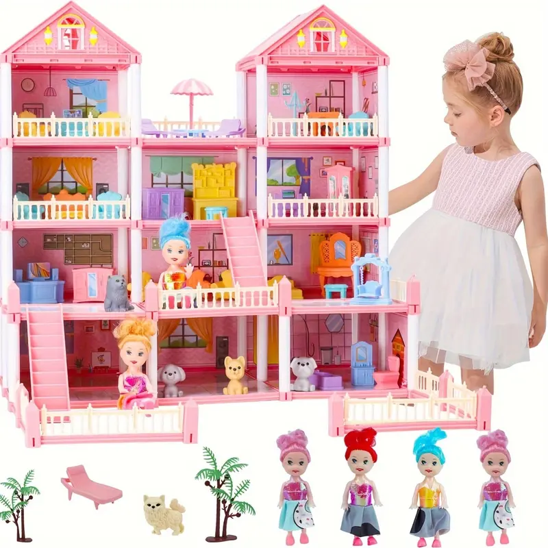 Mini Doll House DIY Doll House Princess Castle Toy Furniture Accessories, Luminous Doll Villa, Logical Thinking