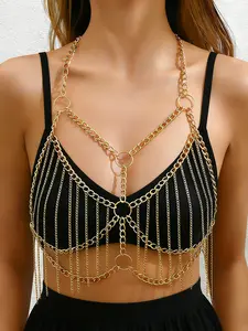 Summer Stylish Chain Fringe Geometric Design One-Piece Body Jewelry, Fashionable Body Chain, Sexy Beach Bikini Accessory Summer Wear