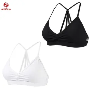 AUROLA Mercury Workout Sports Bras for Women 2 Pack Athletic Removable Padded Backless Strappy Minimal Crop Tops summerwins