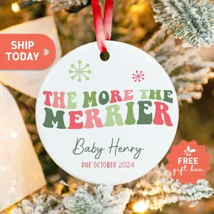 The More The Merrier Ornament, Baby Due October 2024 Ornament, Expecting Parents Keepsake, Promoted To Family Ornament