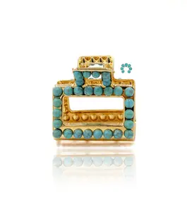Mini Faux Turquoise Claw Clip - Gold