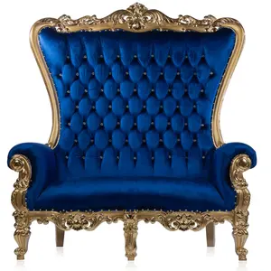 Sea King Double Throne Chair (Blue/Gold Velvet)