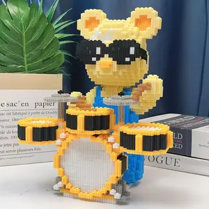 Drummer Bear Teddy Bear 3D Puzzle Building Blocks Decoration, Bookshelf Home Office Cabinet Decor, Party Living Room TV Stand Display Gift