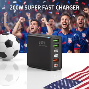 200W Portable Fast Charger - 3 USB-C + 3 USB-A 6-Port Compact Travel Charger for iPhone 8 & Newer (17,16,15,14 Series) – Ideal for Mobile Devices, Electronic Devices, Fast Chargers