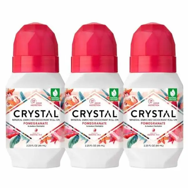 Crystal Mineral Deodorant Roll-On Body Deodorant With 24-Hour Odor Protection, Pomegranate, Non-Sticky Roll-On, Aluminium Chloride, 2.25 FL OZ - 3 pack