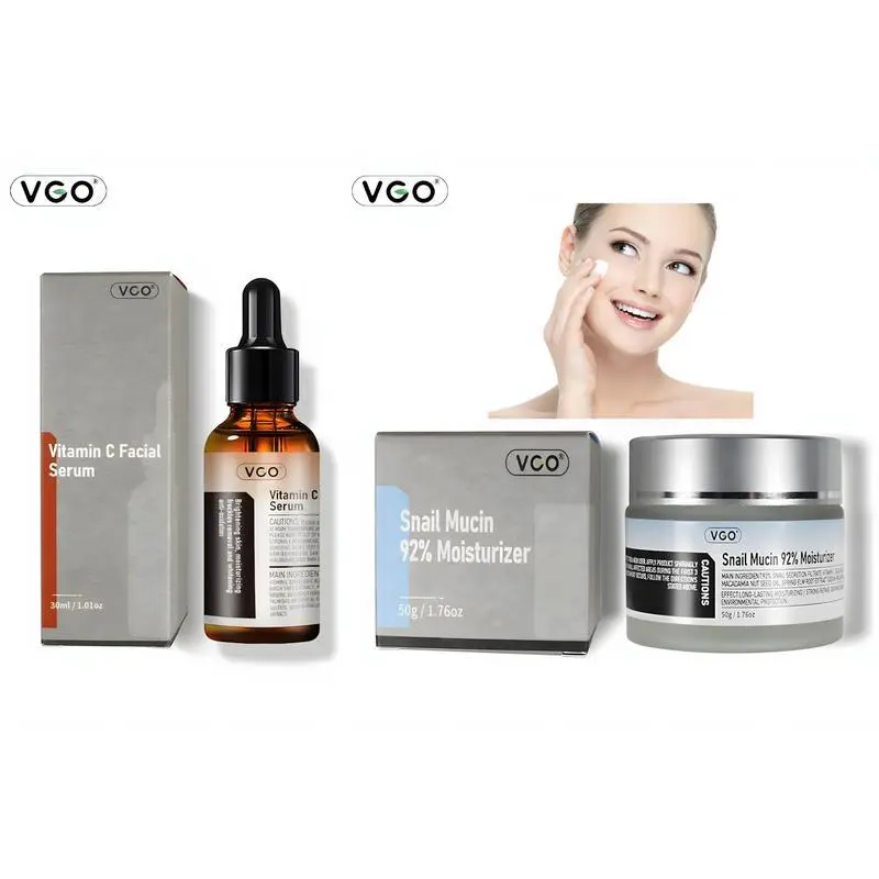 VGO Daily Skincare Duo Set - Lightweight Vitamin C Serum & 92% Snail Mucin Cream for 2-Step Daily Care, Gentle Formula for Sensitive, Dry, Combination Skin, Ideal for Anyone Looking for Gentle Hydration Care, Two-Step Routine