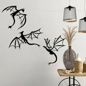 Set of 3 Dragon Metal Wall Art - 30cm Iron Mural for Man Cave, Gift for Dragon Lovers, Ideal for Home Decor and Indoor/Outdoor Patio Balcony