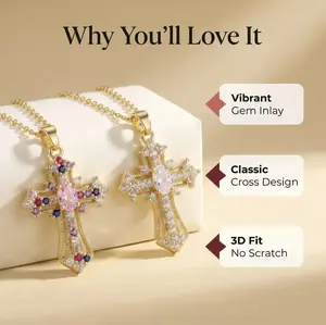 3D Sparkling Zirconia Cross Pendant with Titanium Steel Collar Chain—A high-quality necklace with a vintage punk style, making it the perfect gift for religious occasions, Mother’s Day, Valentine’s Day, anniversaries, graduations, parties, and Christmas.