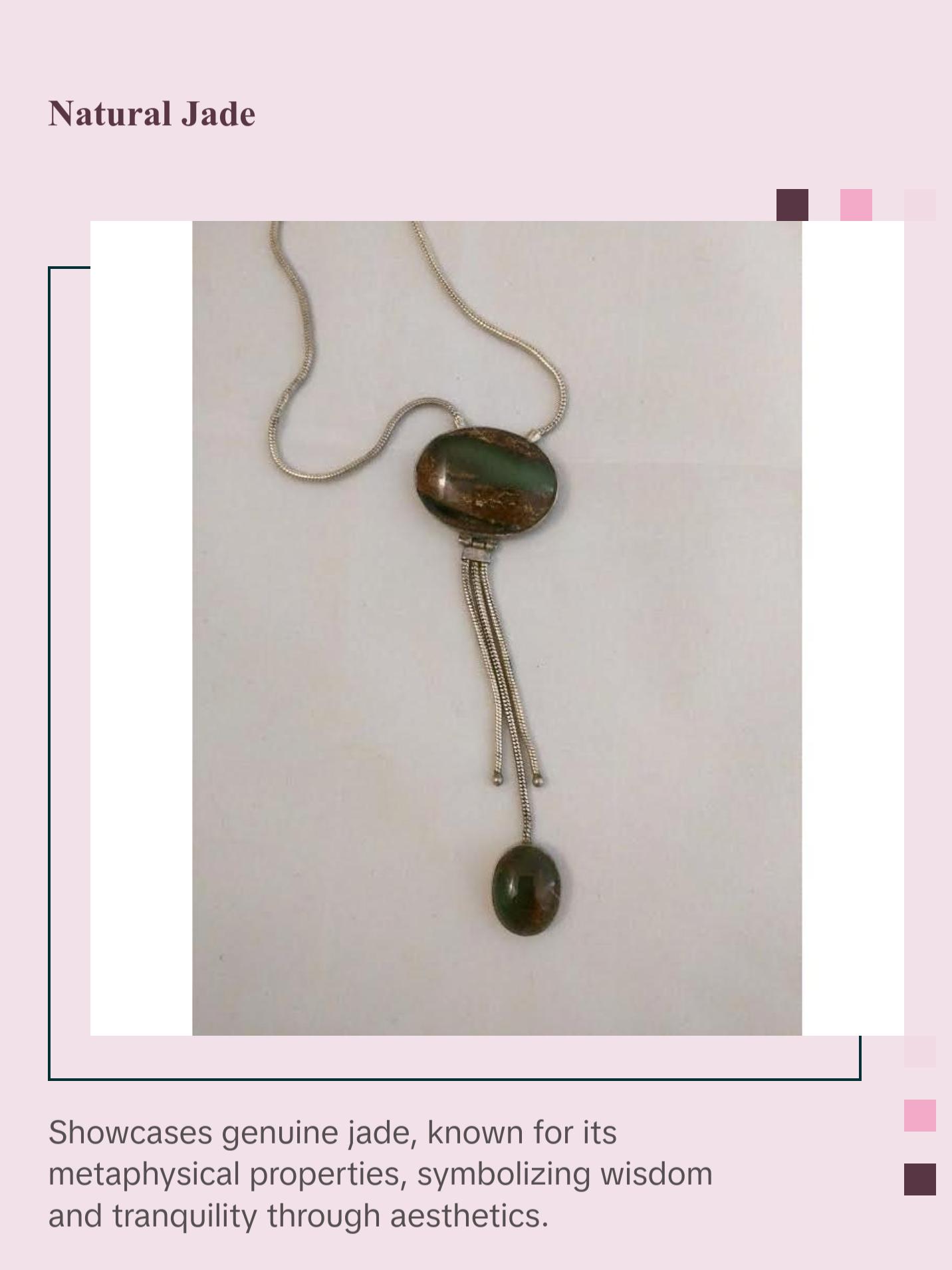 Vintage Sterling Silver Jade Drop Necklace 16" Stunning & Unique Genuine Gemstone Antique Art Deco 1920's Estate Jewelry Natural Stone Piece