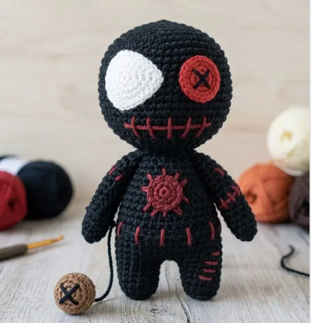Spider Hero Crochet Doll Plush Is a Spooky Amigurumi Character for Kids Gifts, Desk Decor and Collectors