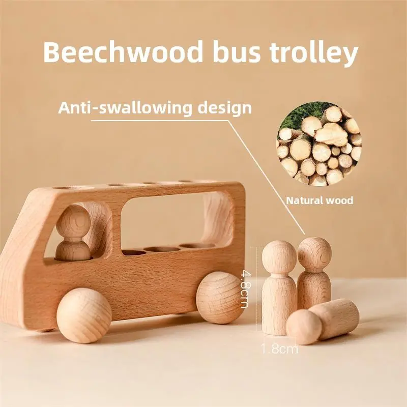 Paint-Free Beech Wood Figures & Cars, Toddler Hole-Pushing Toy, Spatial Sensitive Period Educational Early Learning Toy for Kids