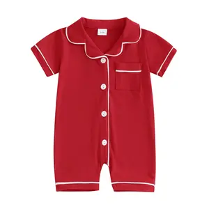 Baby Boy Girl Summer Pajamas Short Sleeve Pjs Button Infant Newborn Homewear Pocket Sleepwear Romper Jumpsuit