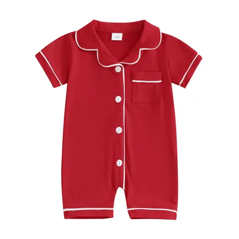 REDWOON Baby Boy Girl Summer Pajamas Short Sleeve Pjs Button Infant Newborn Homewear Pocket Sleepwear Romper Jumpsuit