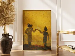 [Sale off up to 50%]-[FREE-SHIP] Anime Wall Art, Saiyan Duo Fist Bump Print, Gift for Anime Fans, Manga Room Decor