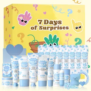 7-Day Countdown Surprise Box - LAIKOU 16-Piece Milk Extract Complete Face & Bodycare Package Set Trial Kit for Students - Affordable Milky Skin-Softening Daily Routine Present with Premium Holiday Calendar Box & Card