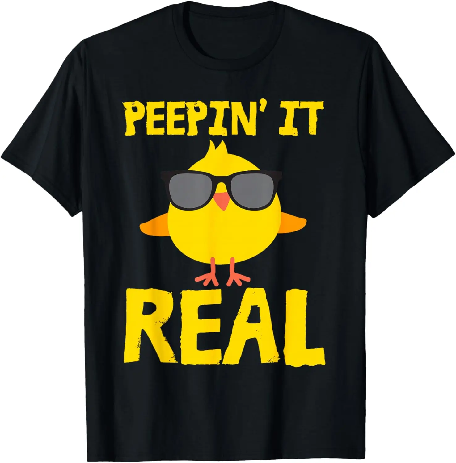 Peepin' It Real Funny Cool Chick Peep Chickens Easter Pun T-Shirt Pure Cotton Graphic Tees Menswear Top: Gifts for Men & Women