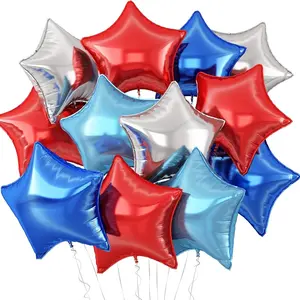Set of 30 Blue and Red Star Balloons, 25.4cm Red, Blue, Silver Star Aluminum Film Balloon, Helium Balloon Suitable for Independence Day, Birthday, Anniversary Wedding, Bridal Gift Party, Hero themed Party Decoration
