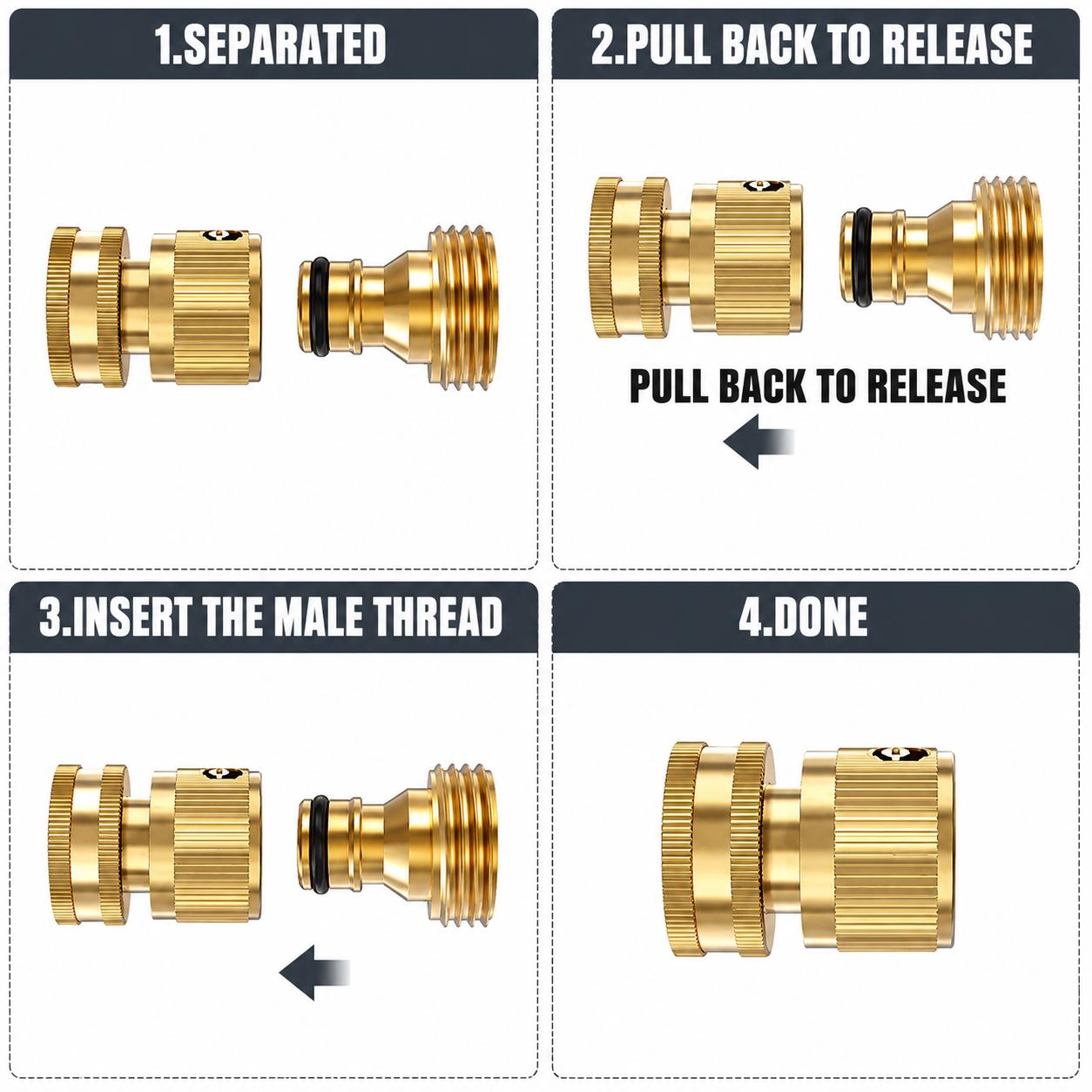 Garden Hose Quick Connector, 1 PCS Solid Brass 3/4 Inch GHT Thread Fitting(NO Sprayer), No-Leak Water Hose Female & Male Adapter, Garden Hose Connectors Garden Hose Quick Connector, 1 PCS Solid Brass 3/4 Inch GHT Thread Fitting(NO Sprayer), No-Leak Water Hose Female & Male Adapter, Garden Hose Connectors