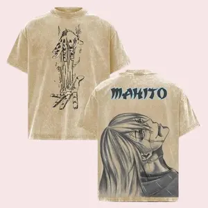 Jujutsu Kaisen Mahito Anime Double Printed Vintage Washed Tee Unisex Oversize Heavyweight Cotton T-shirt for Anime Fans and Lovers mar  ca  der  opa