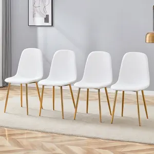 Dining Chair Set of 4  Linen Material High Resilience Luxury Chair with Metal Golden Leg.Integral metal leg architecture,Suitable for various interior decoration styles.