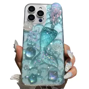 Handmade Mermaid Ice Flower Jellyfish Phone Case, Durable Soft Shell for iPhone 17 Pro Max 16 Plus 11 12 13 Pro 14 15 Plus