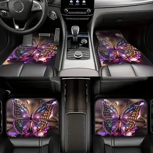 Set of 4 Universal Size Polyester Car Floor Mats, Cute Colorful Glass Butterfly Pattern, All-Weather Protection, Fashion Interior Accessories