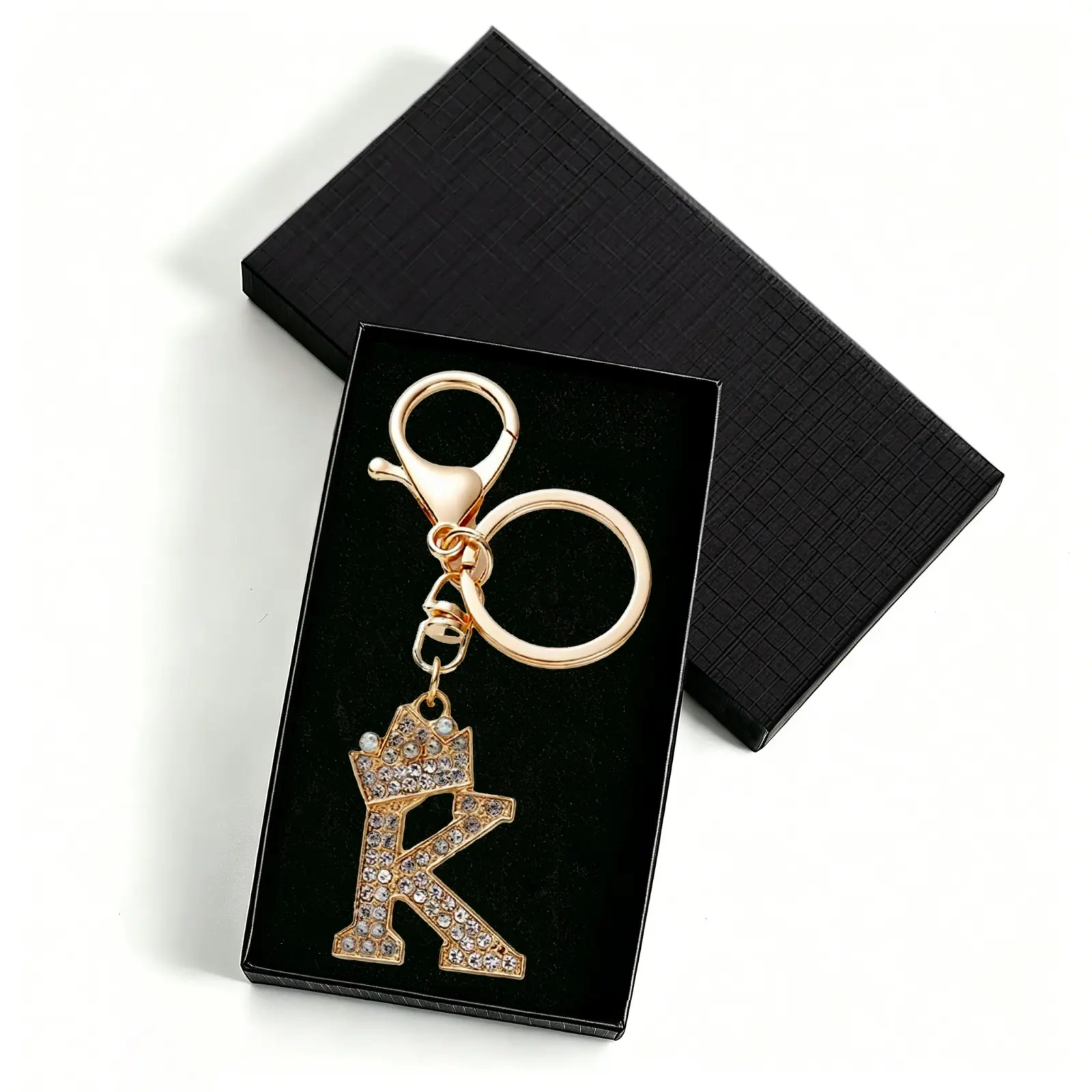 K - Elegant Gold Letter K Keychain with Rhinestone Crown, A-Z Alphabet Charm for Handbag, Car Keys, Gift for Women Stylish Keyring