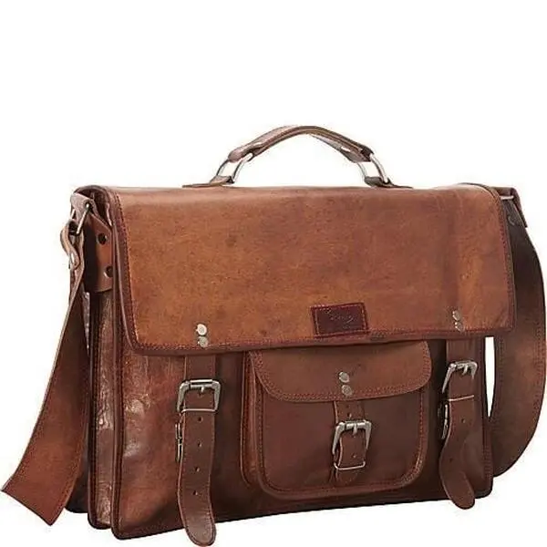 SHARO Men's Full Grain Genuine Leather Briefcase - Business Messenger Bag with Shoulder Straps, Easy Access, Zip Compartment, Luggage Compatibility, Outer Strap Compartment for iPhone, Outer Strap Compartment Suitable For An Iphone