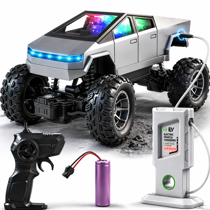 2.4GHz RC Cyber Truck Toys for 4-6 Years Kids, All-Terrain Tires, Cool Light Effects, Type-C Charging Base, Remote Controller - Electric RC Cars for Boys Girls
