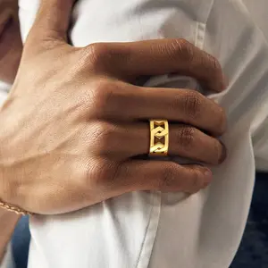 U7 Hexagonal Link Chain Ring Mens Ring Hip Pop Jewelry for Men Women