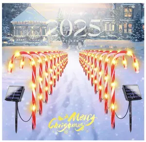 24-Pack Upgraded Solar Christmas Candy Cane Lights, Solar Pathway Lights Waterproof, Christmas Decorations Outdoor with 8 Modes for Party Patio Garden Lawn Yard Decor