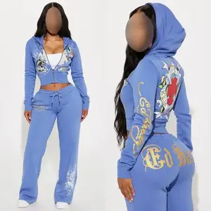 2 Piece Sets Womens Clothing  Letter Print Sweatsuit Hoodie Zipper Hoodie and Sweat Pants Suits Tracksuit Set Womenswear Comfort