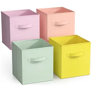 Sorbus 4 Pack 11" Cool Pastel Foldable Fabric Storage Cubes