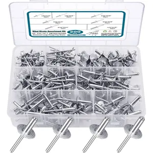 200 count Pop Rivets Assortment Kit, Large Flange  Rivets(1/8" 3/16" 1/4") Assorted Blind Rivets with Case