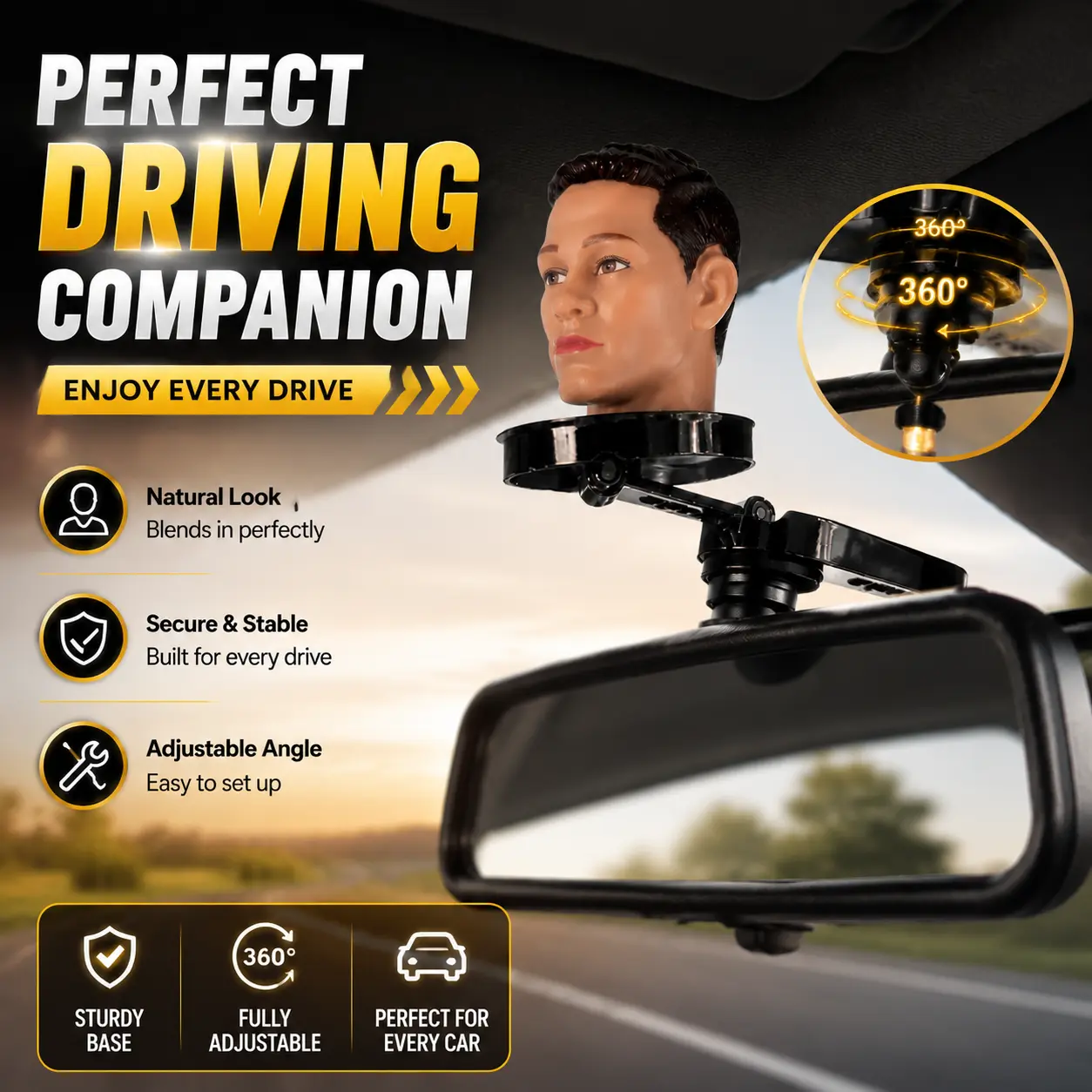 Magnetic Bobblehead Car Ornament - Funny Dashboard Decor with Strong Magnetic Mount and 360° Rotation