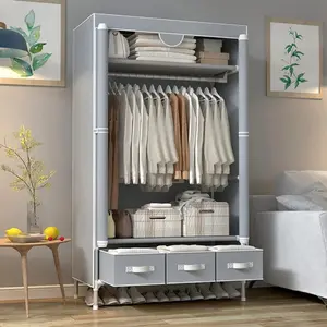 Heavy duty non-woven roller shutter door wardrobe with 3 drawers - a standalone storage rack for bedrooms, wardrobes, or homes, easy to assemble, bedroom storage | ordered clothing storage | layered shelves, clothing storage racks