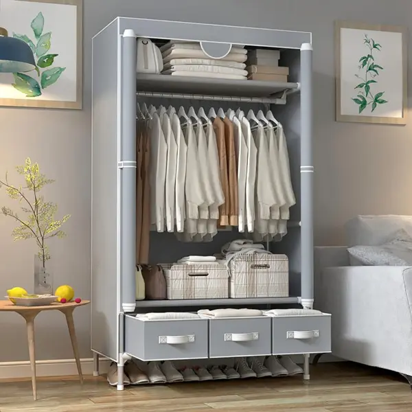 Heavy duty non-woven roller shutter door wardrobe with 3 drawers - a standalone storage rack for bedrooms, wardrobes, or homes, easy to assemble, bedroom storage | ordered clothing storage | layered shelves, clothing storage racks