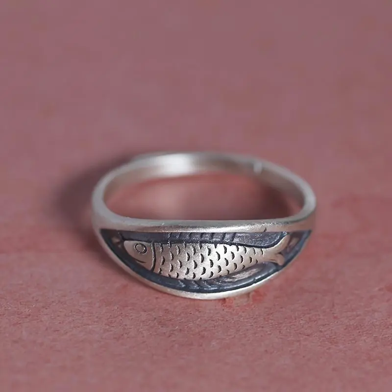 Vintage Koi Fish Ring for Women, Handcrafted Chinese Flair Engagement Ring, Classic Stylish Symbol of Revival Fashion Costume Jewelry, Rings For Women