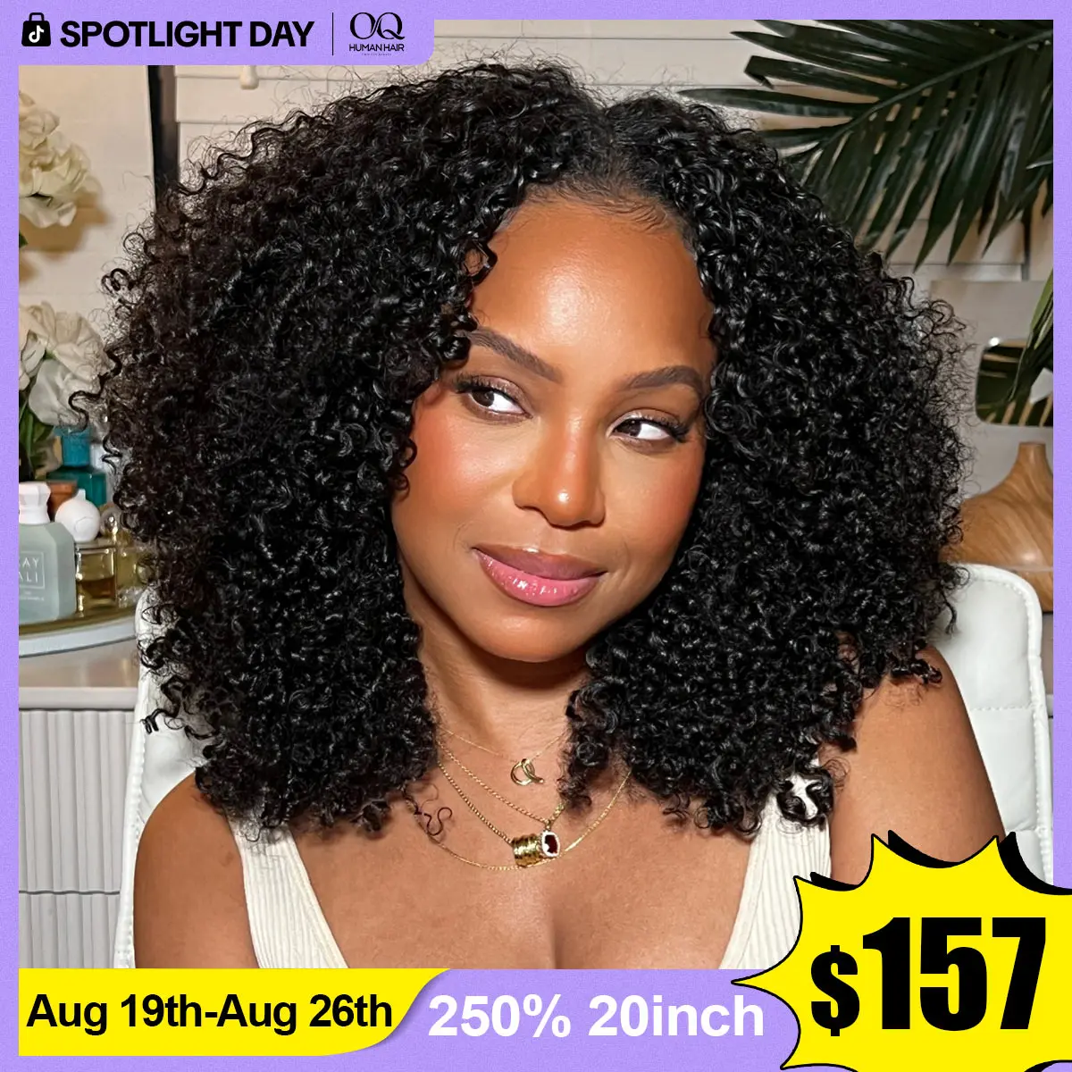 OQ HAIR Afro Curly V Part Wig 180% 250% Density No Leave Out Thin Part Human Hair Wigs 0 Skill Needed Glueless Wig Beginner Friendly #SohoChic #TikTokShopBackToSchool