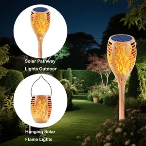Rawink 2-in-1 Solar Lights Outdoor, Solar Torch Light with Flickering Flame for Christmas Decor, Solar Garden Lights, Waterproof Outdoor Lighting, Flame Torches for Outside Patio Pathway Party Yard Decorations