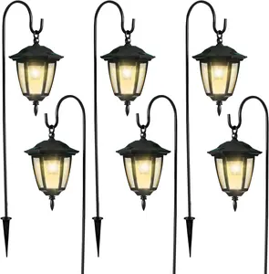 6 Pack Solar Hanging Lights Outdoor, Solar  Garden Decorative Lanterns with 6 x 38 Inch Shepherd Hooks,  Landscape Lighting for Lawn Patio Yard Pathway Driveway, Warm White