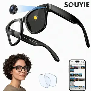 AI Smart Glasses with Camera, 8MP Camera Wearable Photochromic Glasses for Life Vlog Travel, Portable 4K Video Recording glasses for Women Men, Real-Time Translation, Voice Assistant, Bluetooth Calling, Music,Bonus Blue Light Lenses Included