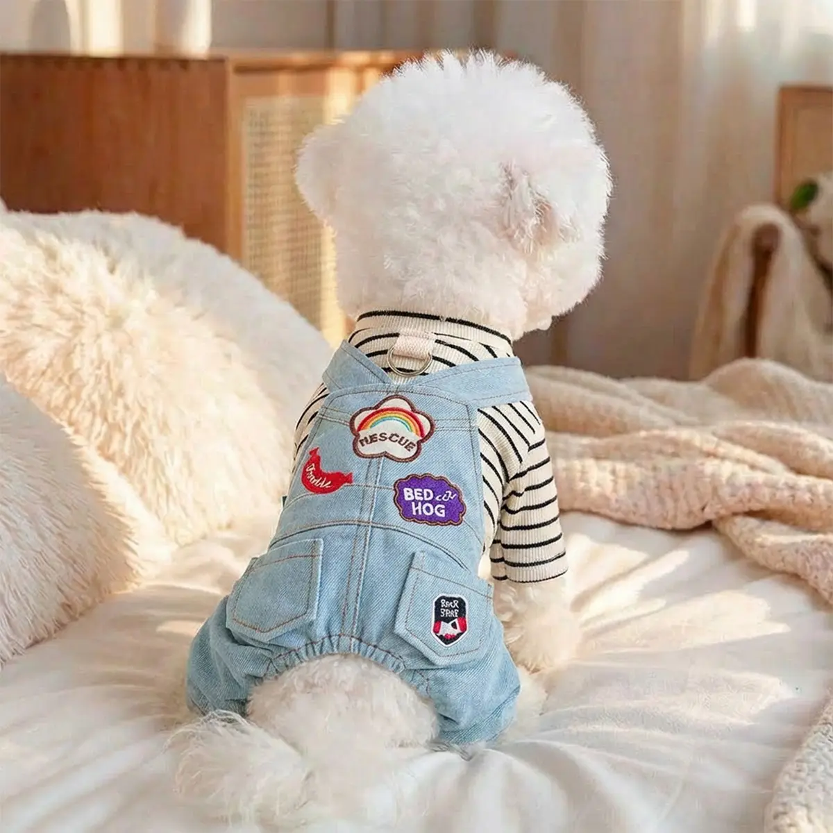 Rainbow Patched Pet Overalls, Four-Legged Sports Shirt for Dogs and Cats, Teddy Bichon Pomeranian Shih Tzu Poodle Clothes, Puppy Clothes