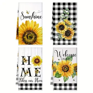 Multifunctional Sunflower Print Kitchen Towel, Absorbent Reusable Dish Cloth, Durable Household Cleaning Accessory